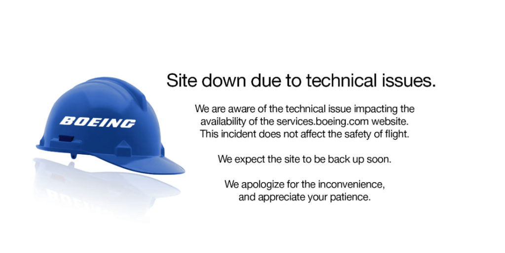 Page d'accueil du site web  des services de Boeing