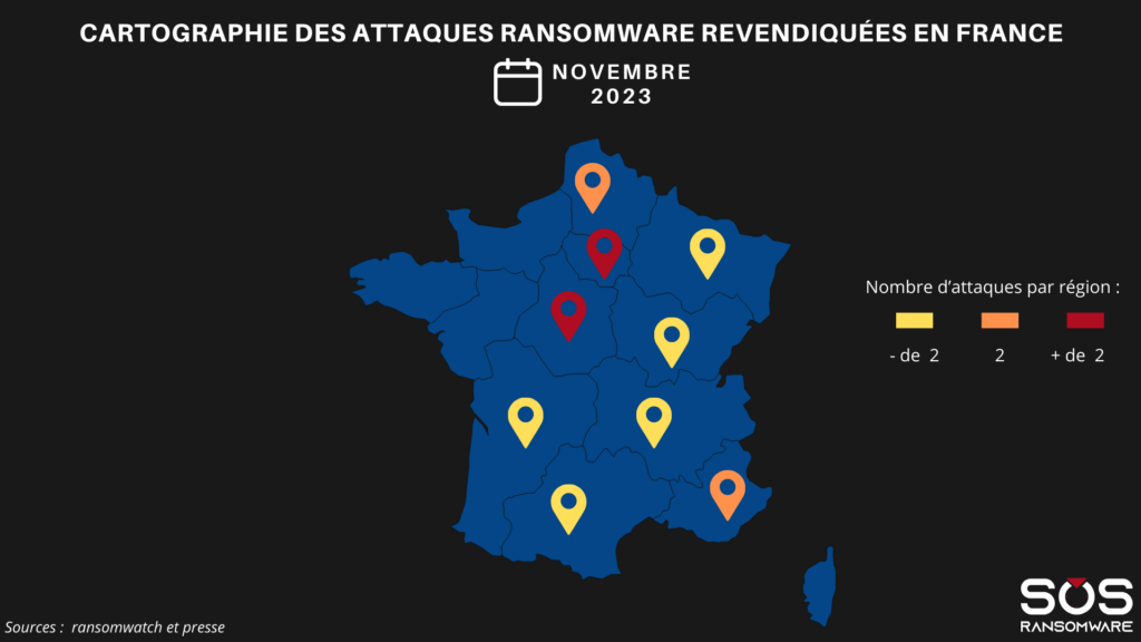 Cartographie des attaques ransomware revendiquees en France Novembre 2023