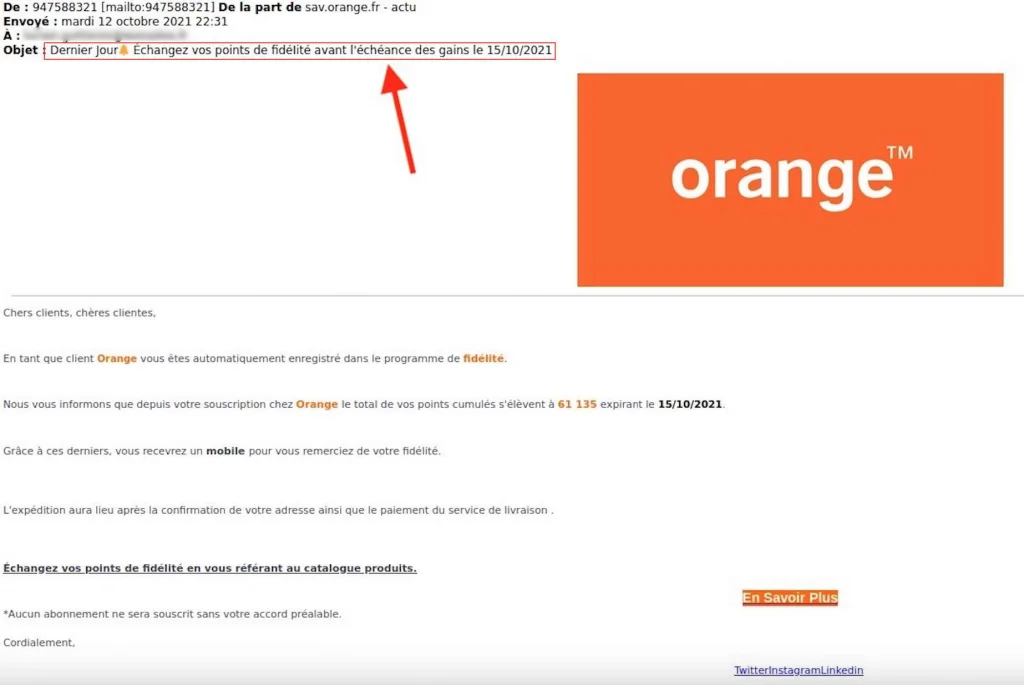 exemple de phishing Orange