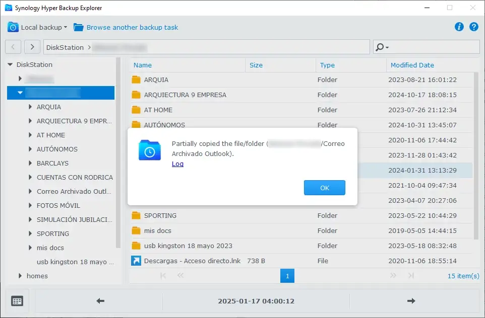 File folder partially copied or restored