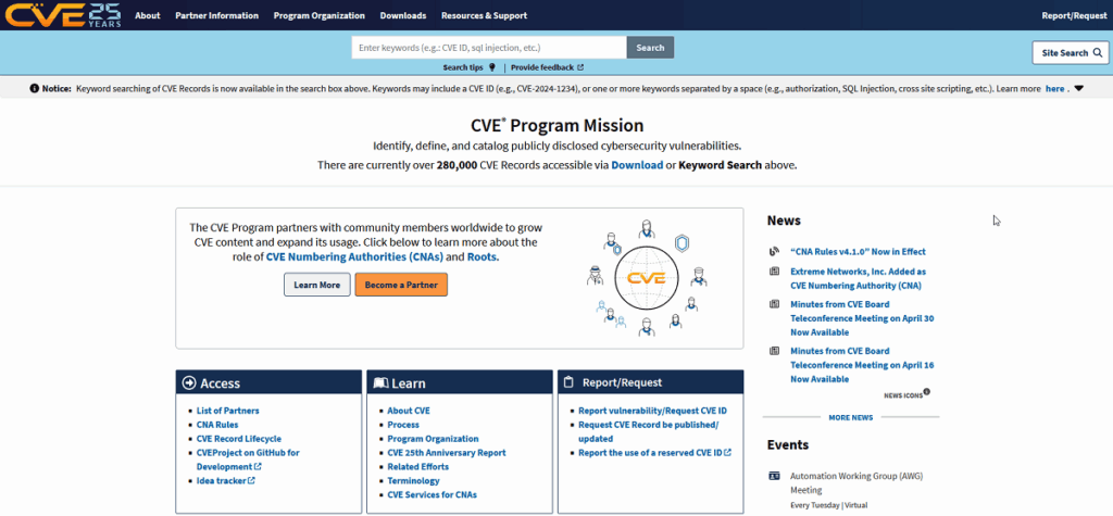 CVE official website www.cve.org