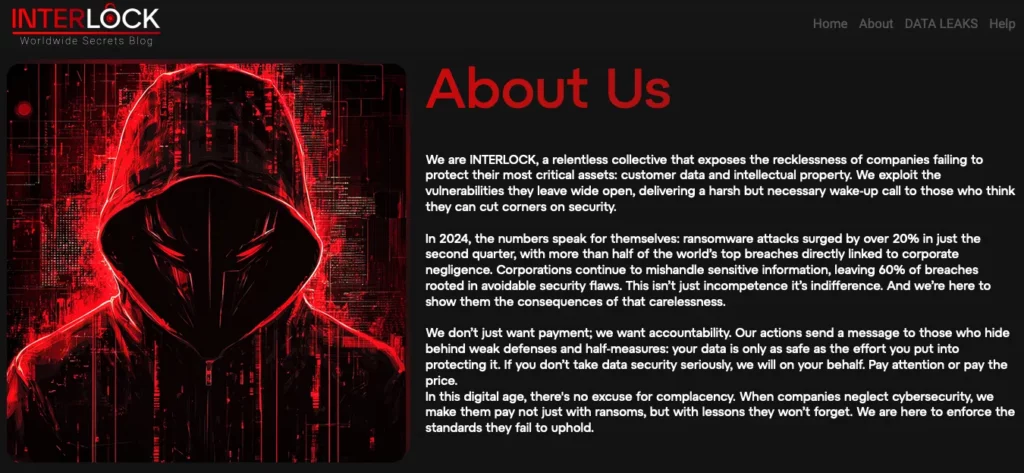 Message du groupe ransomware Interlock