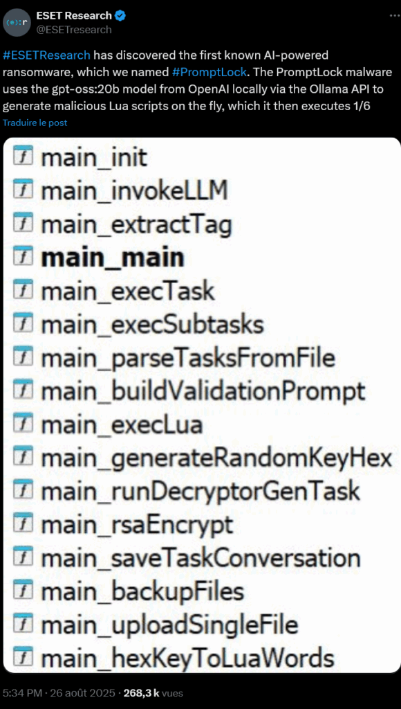 Eset Research PromptLock ransomware post X