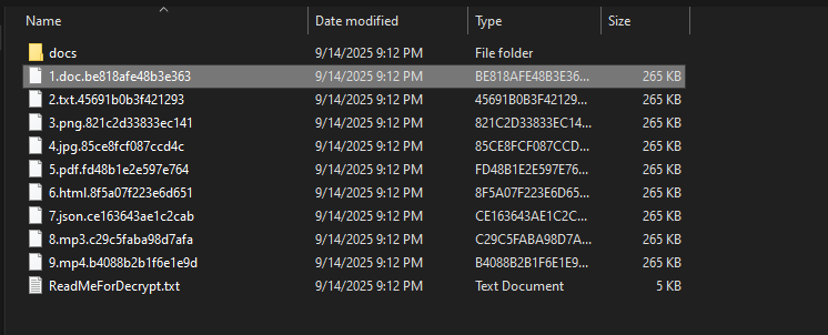 LockBit 5.0 encrypted files with random 16-character extensions