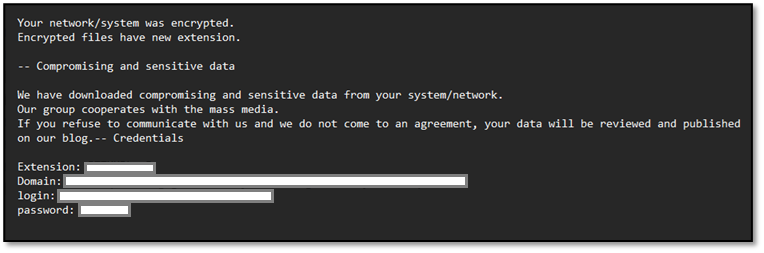 Qilin ransomware ransom note extracted from the Linux binary with victim credentials