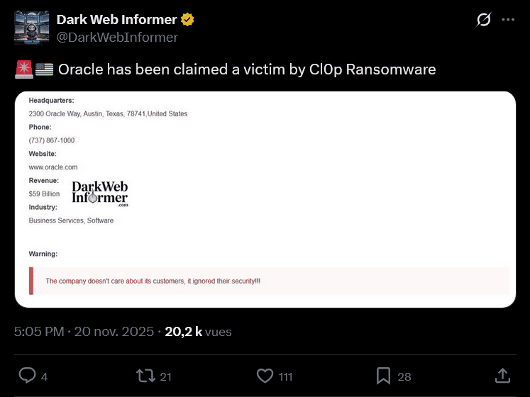Oracle on Cl0p leak site