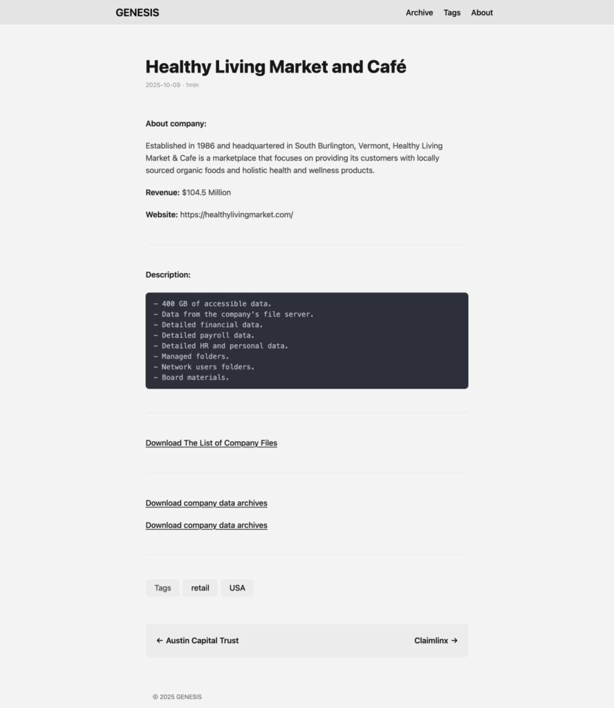 Genesis ransomware healthy living market cafe