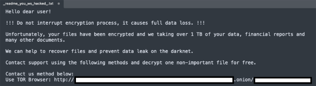 Screenshot of Kraken ransomware ransom note readme_you_ws_hacked.txt