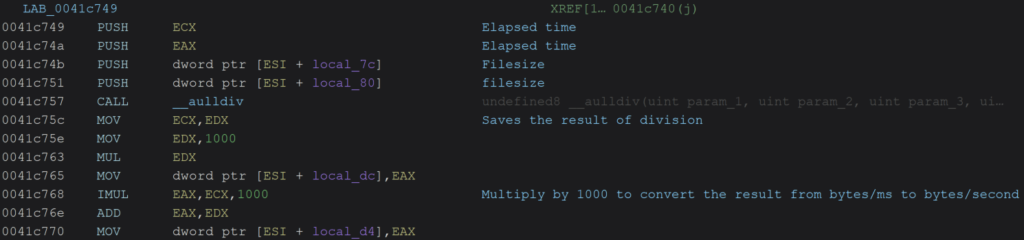 Code snippet showing Kraken ransomware speed calculation function for benchmarking