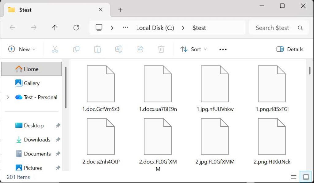Folder showing files encrypted by ShinySp1d3r ransomware with unique file extensions