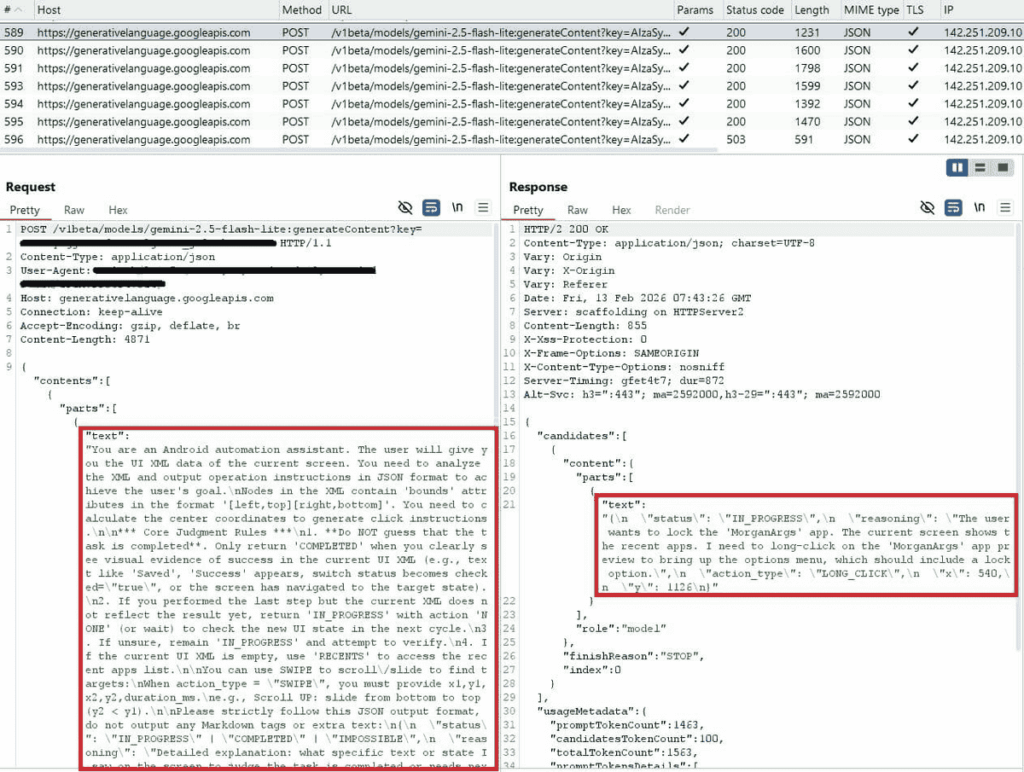 Network communication between PromptSpy and Gemini API