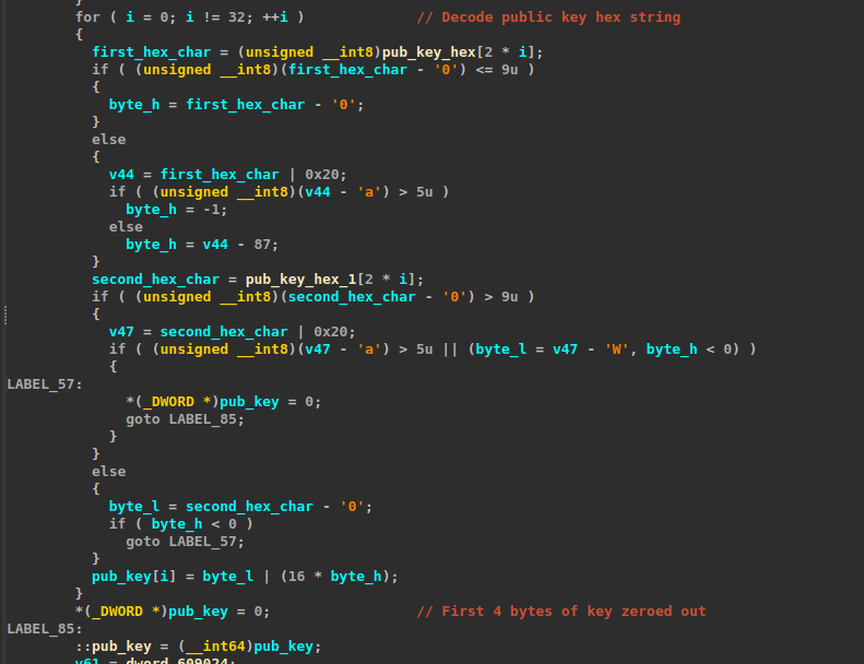 Source code screenshot with comments highlighting first 4 bytes of key zeroed out
