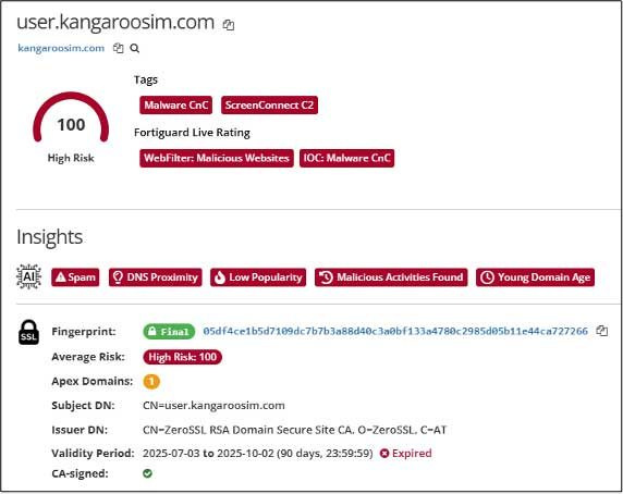 Screenshot of screenConnect C2 domain