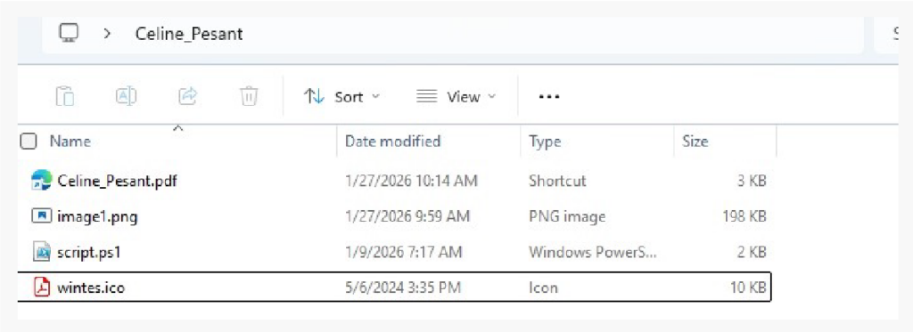 Screenshot of BlackSanta malicious ISO file contents including LNK, PowerShell script and steganographic image