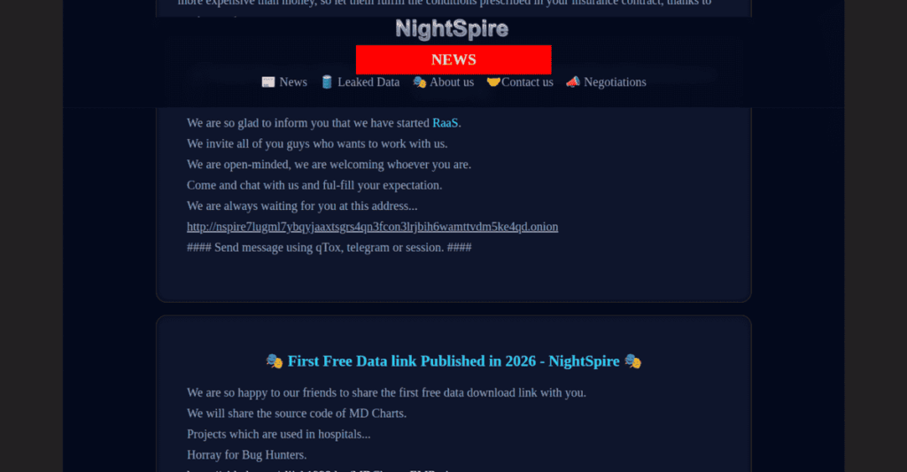 Announcement of the launch of RaaS on the NightSpire website