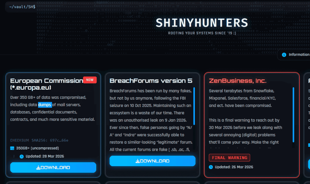 ShinyHunters website leaks data concerning European Commission