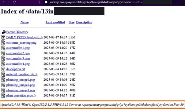 Technical fingerprints from NightSpire showing exposed Apache, OpenSSL and PHP version information