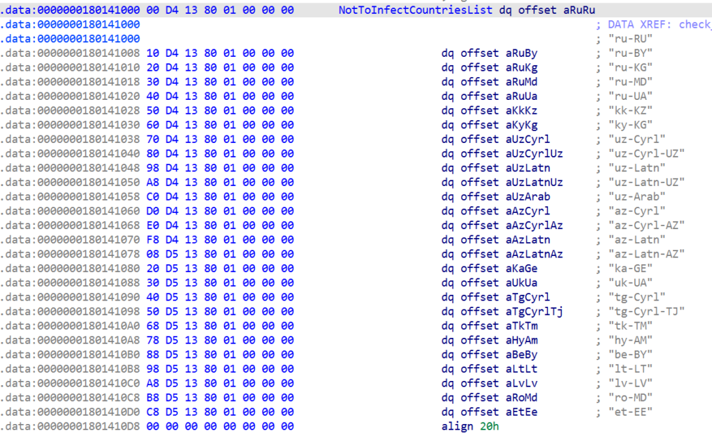 Hardcoded NotToInfectCountriesList with former Soviet Union language codes