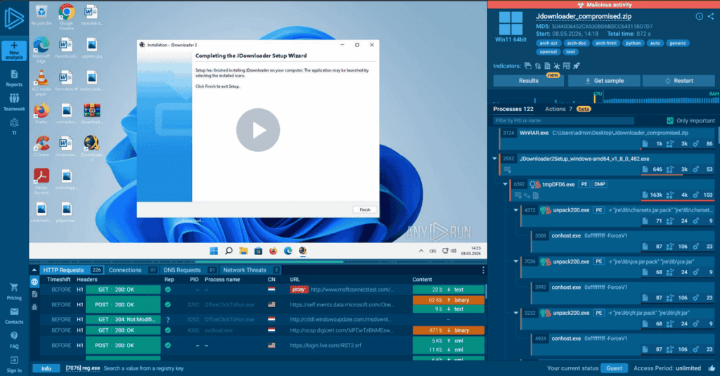 JDownloader malware sandbox ANY RUN