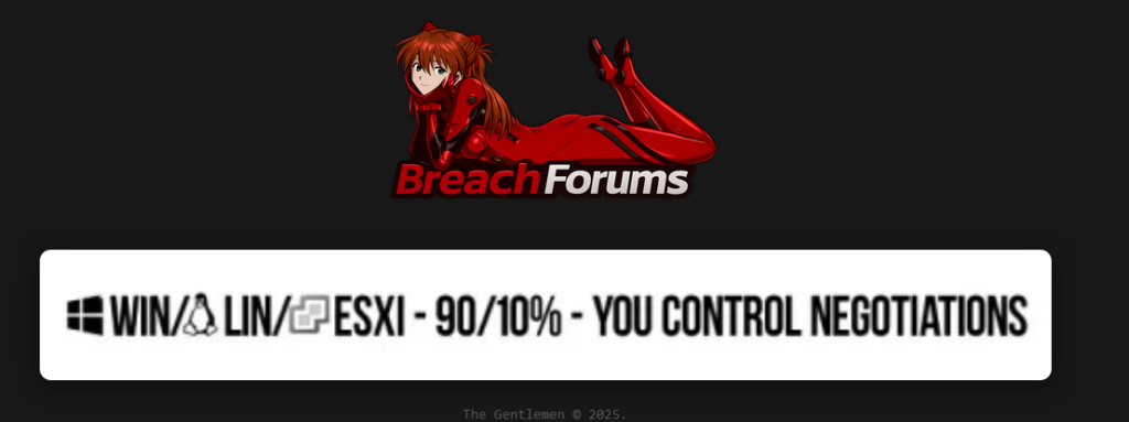 the gentlemen ransomware breachforum banner