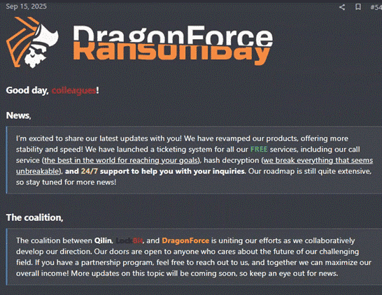 DragonForce annonce partnership with LockBit and Qilin