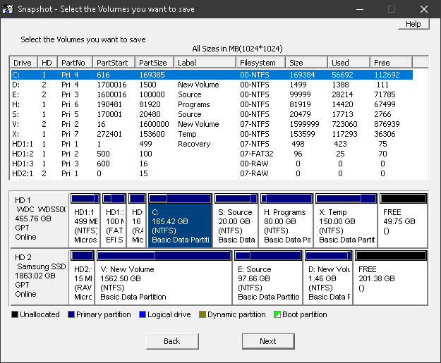 interface de drivesnapshot