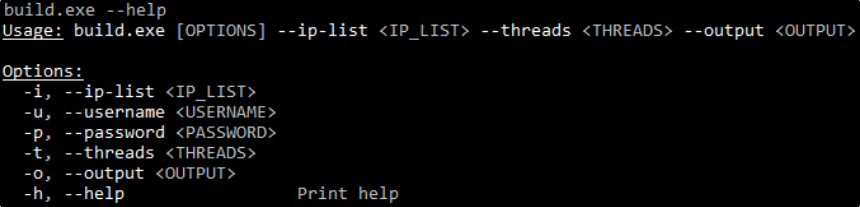 Screenshot of OxideHarvest credential stealer command-line help output showing available parameters